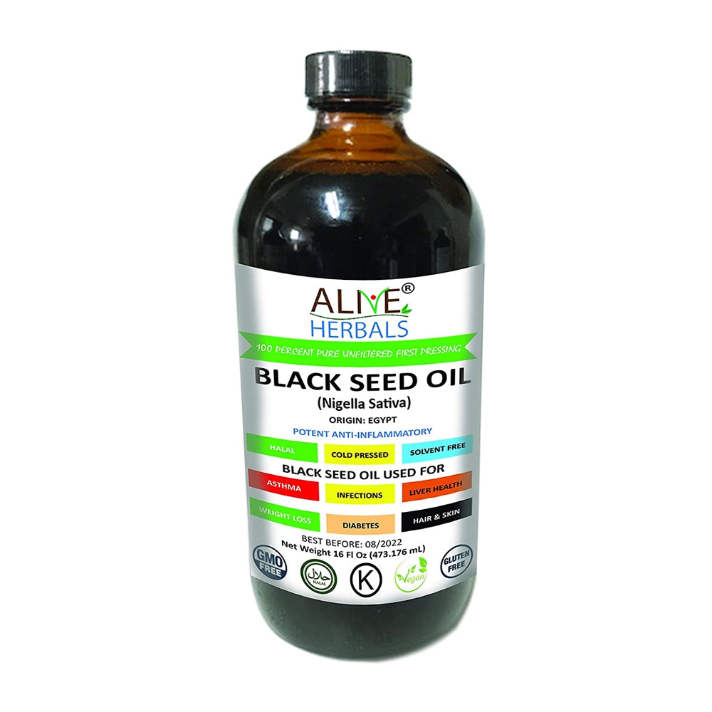Alive Herbal BLACK SEED OIL VIRGIN 100% Raw Cold Pressed-16 OZ